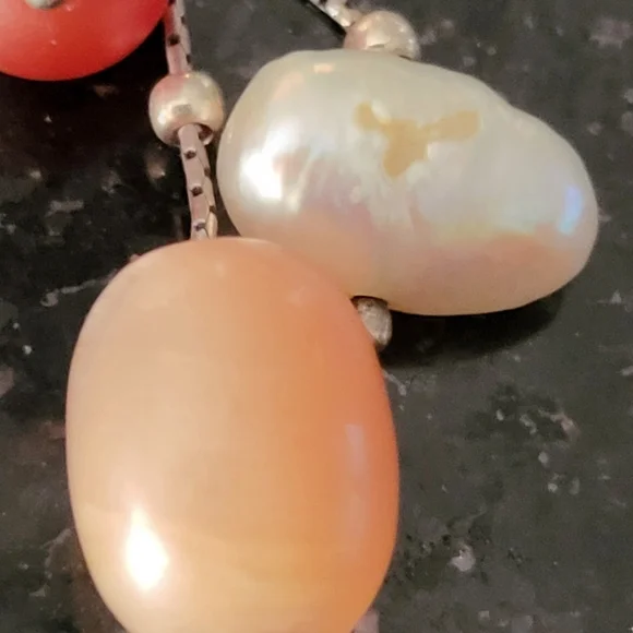 Silpada Sterling Silver Pearl & Stone Dangle Earrings Stamped Signed 3 1… - Picture 5 of 14